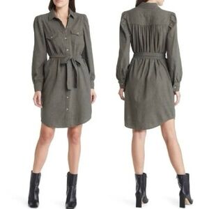 Rails Leona Long Sleeve Cotton Blend Shirt Dress Hunter Green Size XS